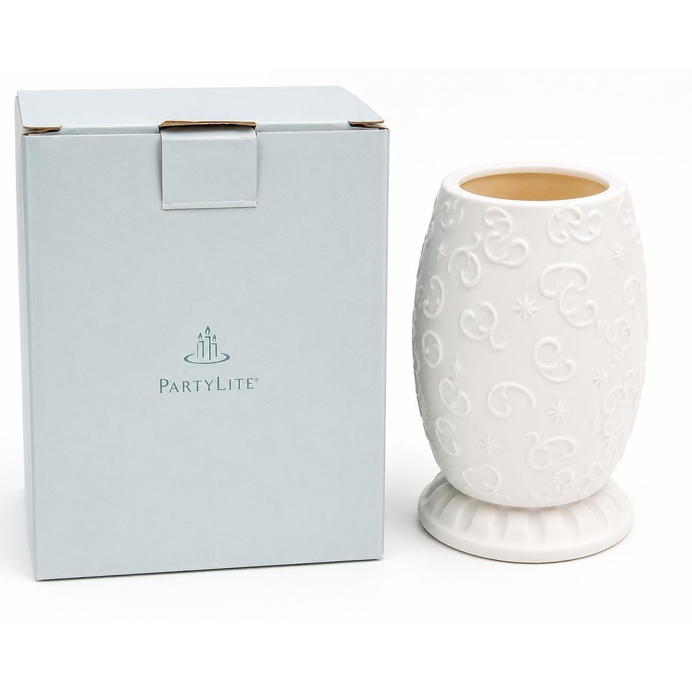 Retired PartyLite White Bisque Porcelain Tealight Candle Holder w Box EUC
